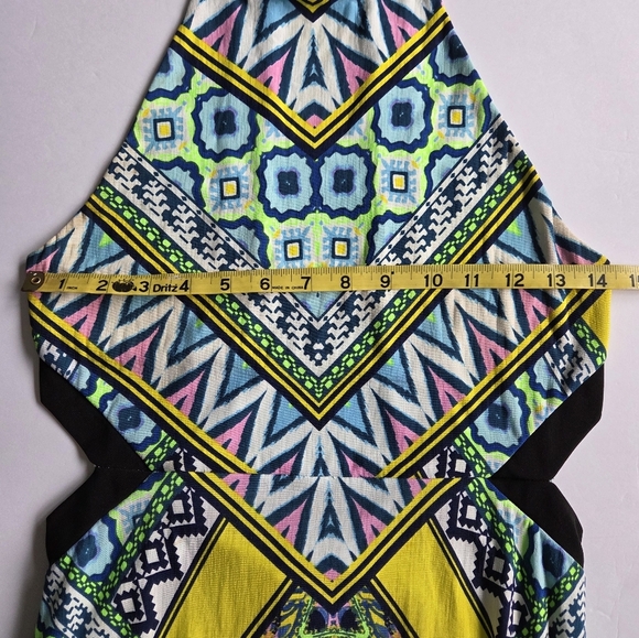 Vibrant Geometric Print Halter Cut Out Dress. - Picture 6 of 9